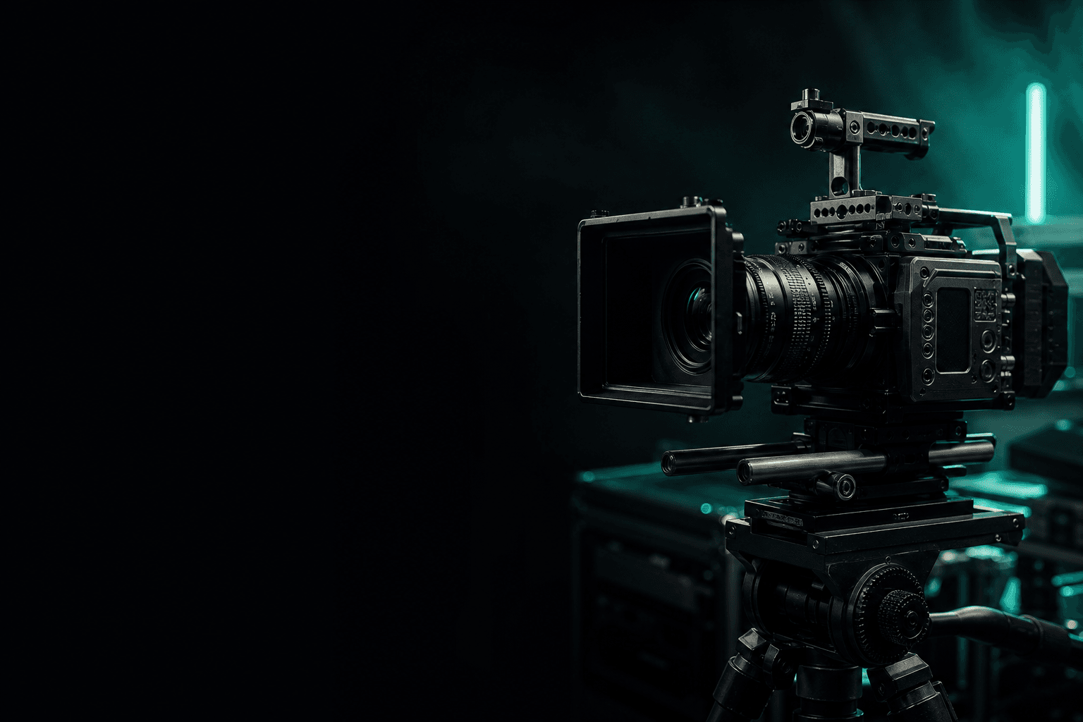 Professional cinema camera on a tripod in a studio